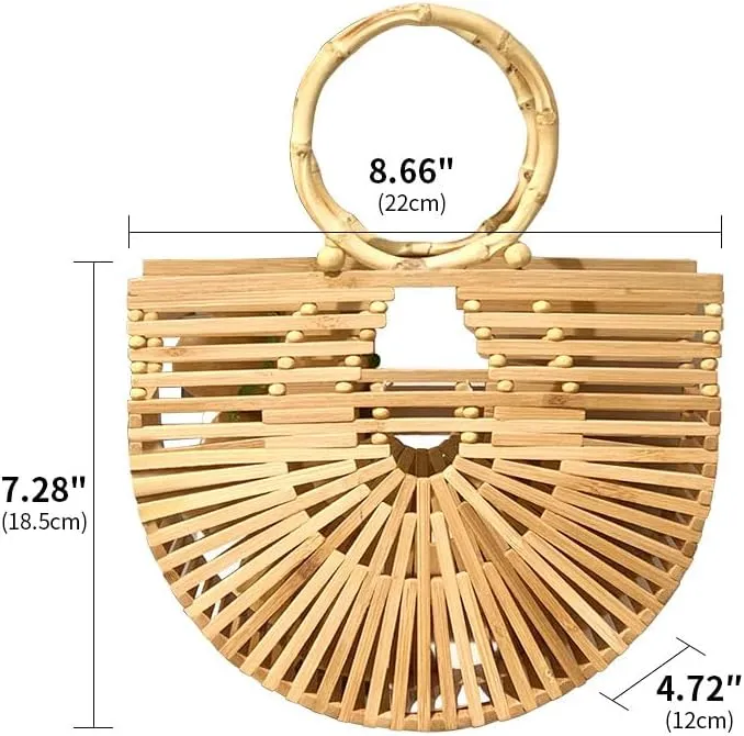 Bamboo Bags for Women Handmade Bamboo Women Handbag Large Tote Bag Straw Basket Beach Bag Basketweave Purse Holiday