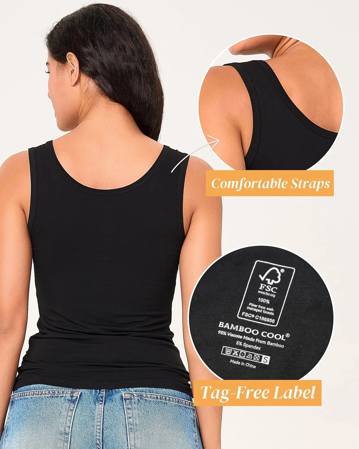 BAMBOO COOL Women's Ultra Soft Camisole Lightweight Tank Top Basic Vests Comfy Undershirt 4 Pack