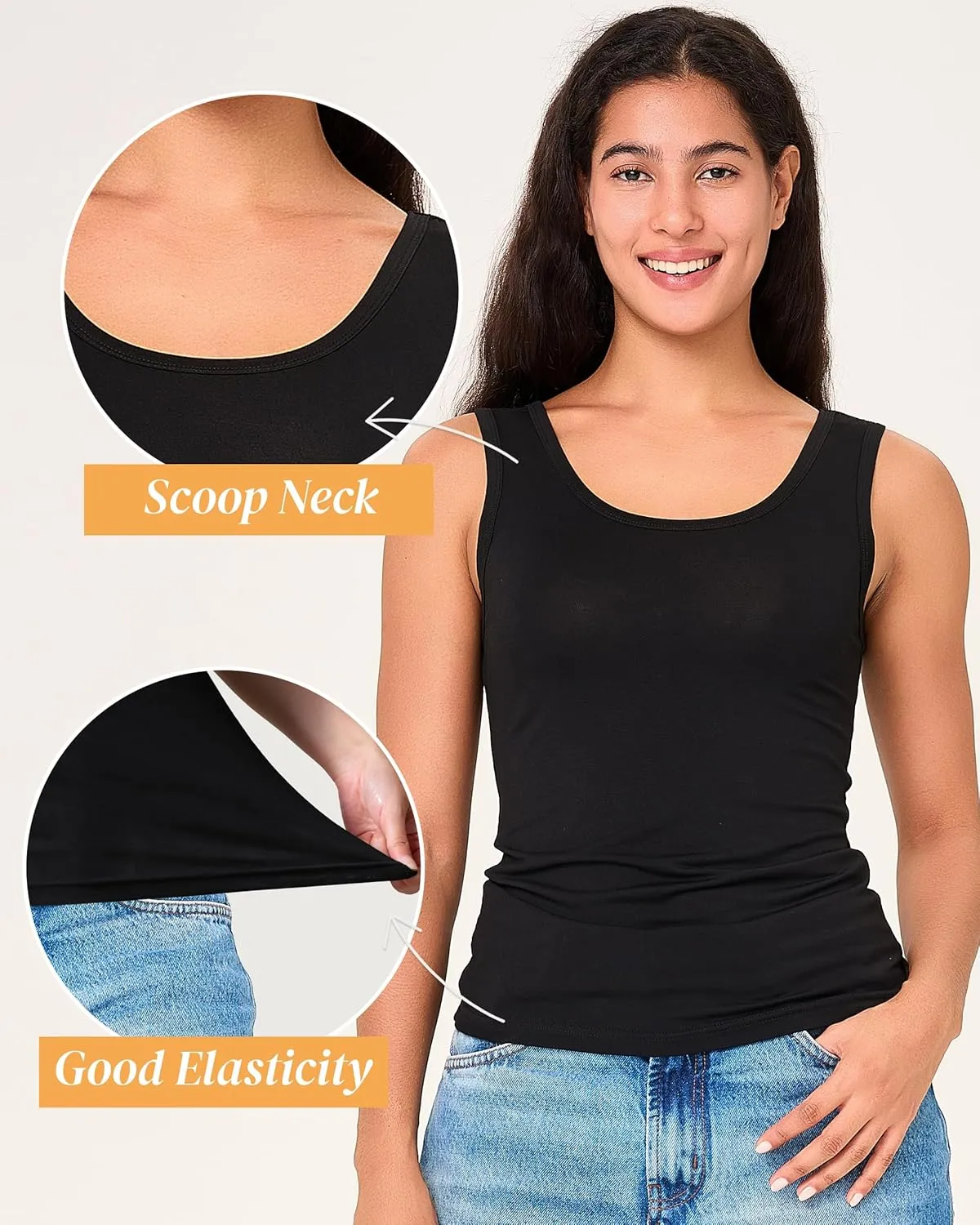 BAMBOO COOL Women's Ultra Soft Camisole Lightweight Tank Top Basic Vests Comfy Undershirt 4 Pack