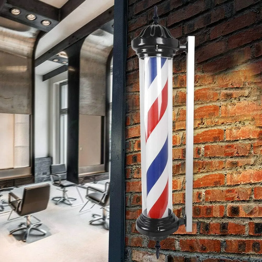 Barber Shop Rotating LED Stripes Pole Light, Classic Barber Shop Sign Lamp, Barber Shop Pole Red White Blue Rotating Light Stripes Sign, ABS Painted Iron 41 inch (US Stock)