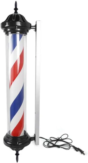 Barber Shop Rotating LED Stripes Pole Light, Classic Barber Shop Sign Lamp, Barber Shop Pole Red White Blue Rotating Light Stripes Sign, ABS Painted Iron 41 inch (US Stock)