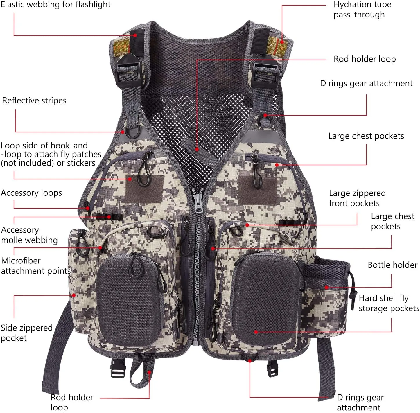 BASSDASH Fly Fishing Vest Multi Pocket Waistcoat Adjustable Size Gifts for Men Women