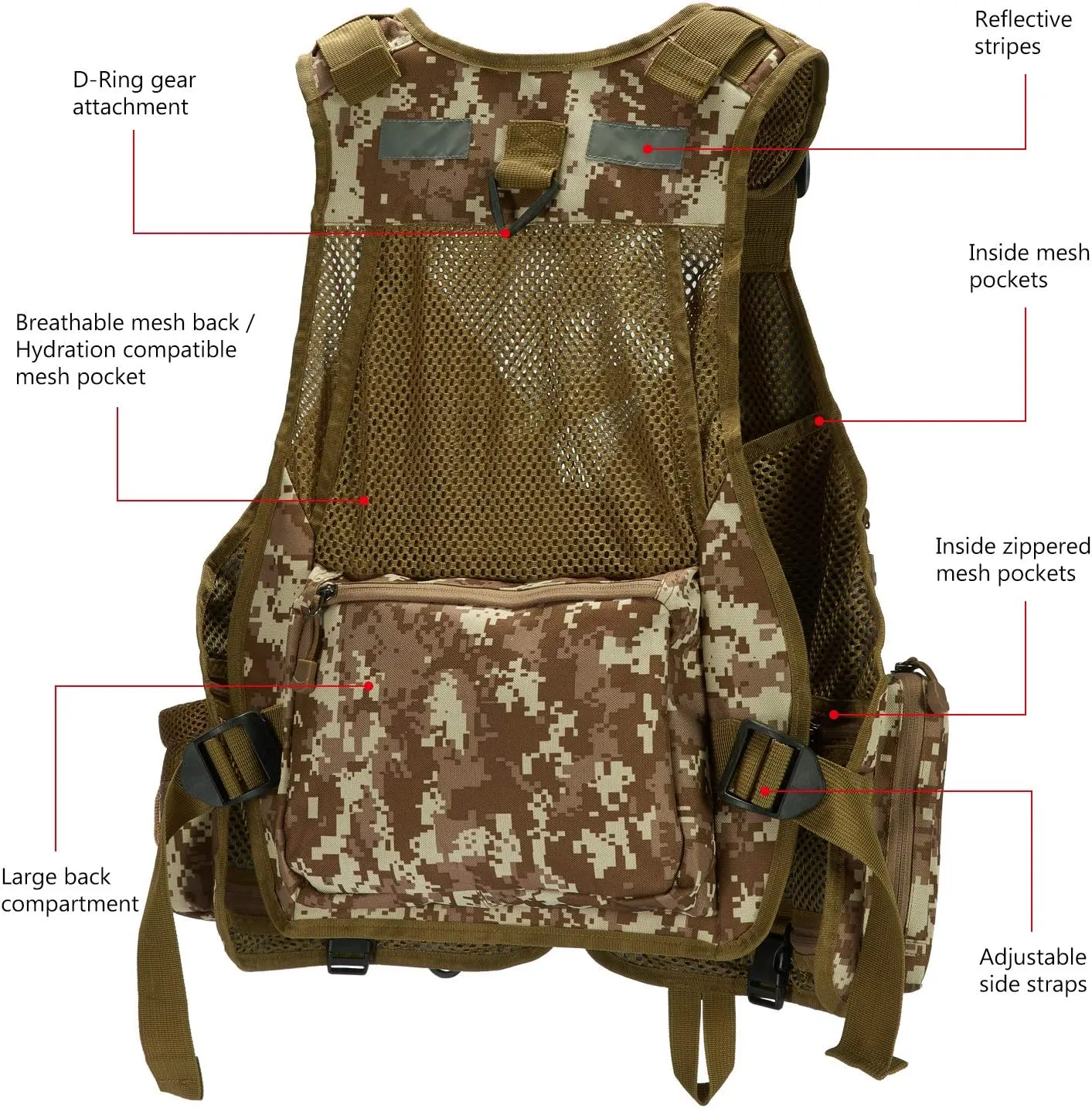 BASSDASH Fly Fishing Vest Multi Pocket Waistcoat Adjustable Size Gifts for Men Women