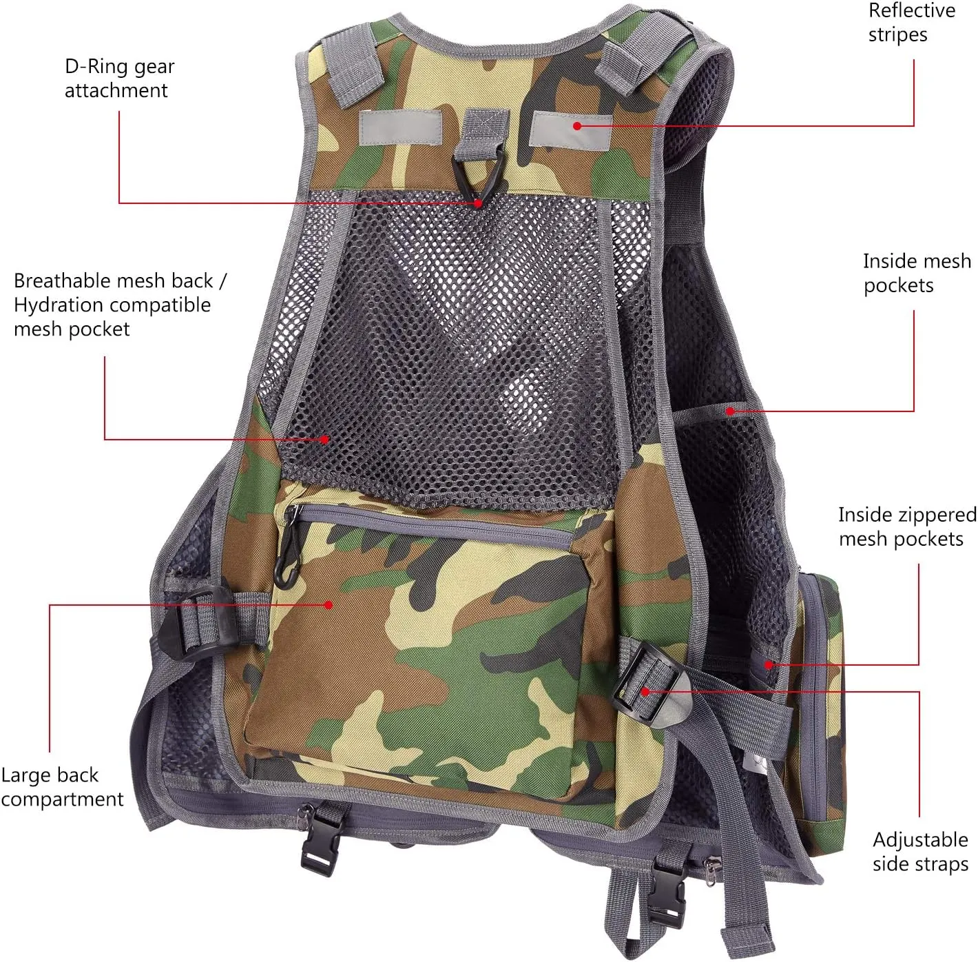 BASSDASH Fly Fishing Vest Multi Pocket Waistcoat Adjustable Size Gifts for Men Women