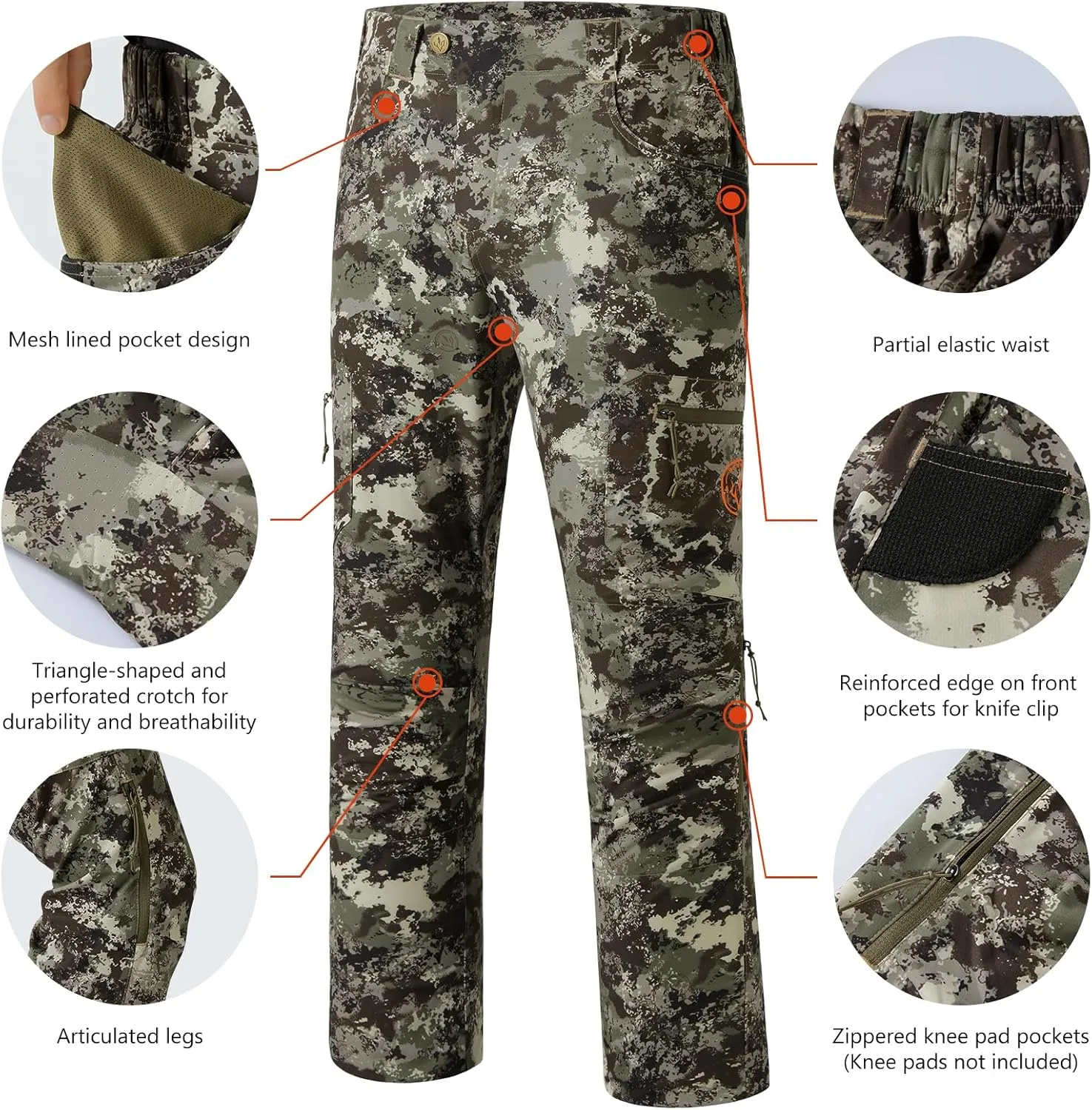BASSDASH Men’s Lightweight Hunting Pants 4-Way Stretch Breathable Water Resistant for Turkey Early Season Spring Summer