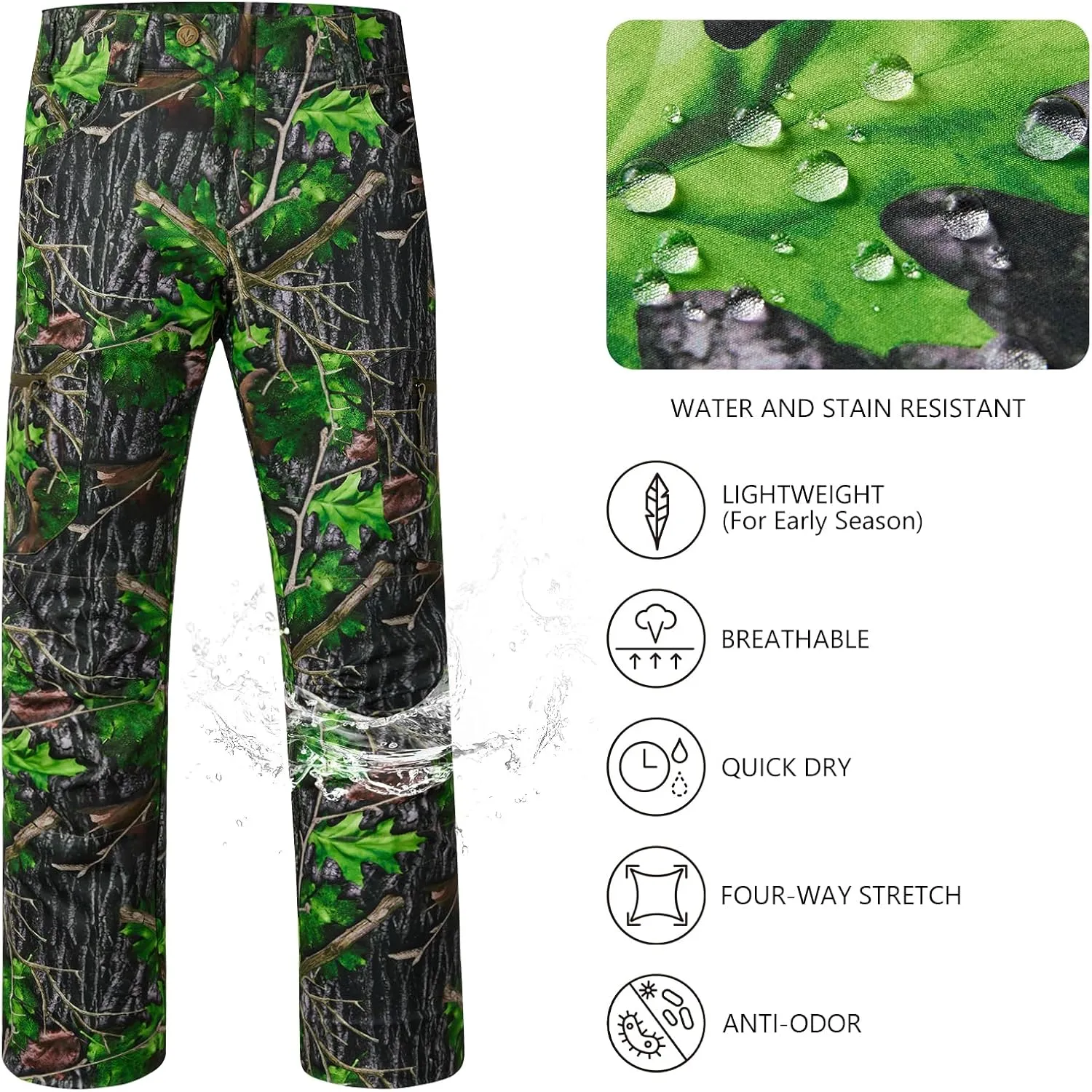 BASSDASH Men’s Lightweight Hunting Pants 4-Way Stretch Breathable Water Resistant for Turkey Early Season Spring Summer