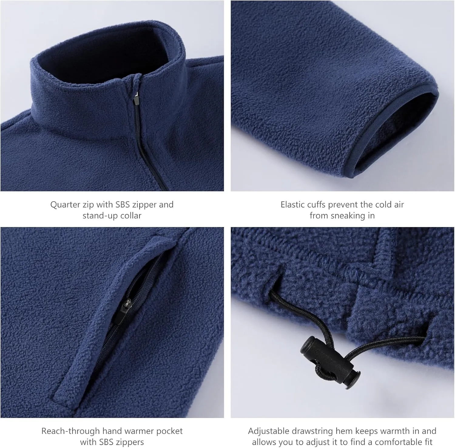 BASSDASH Men's Quarter Zip Jacket Mid Weight Polar Fleece Pullover Outdoor Warm Breathable Long Sleeve Sweatshirt