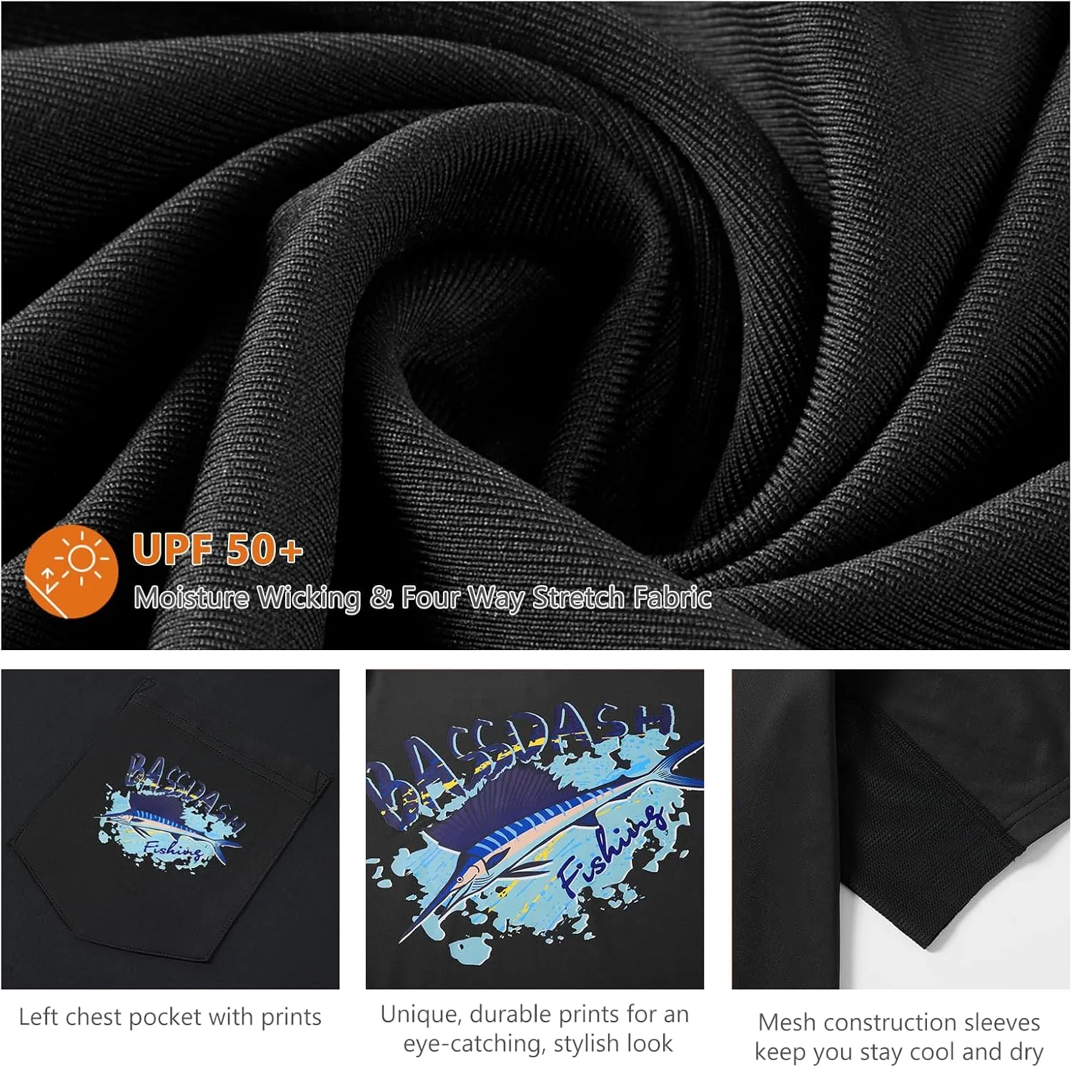 BASSDASH Men’s UPF 50  Fishing Graphic T-Shirts Pocket Short Sleeve Shirt Quick Dry UV Sun Protection Casual Outdoor FS46M