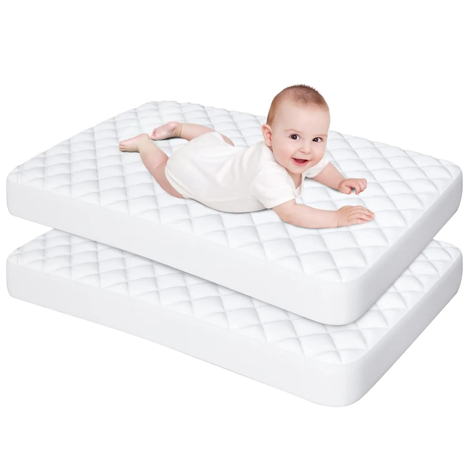 Bassinet Mattress Pad Cover Fit for Graco Travel Lite Crib/Guava Lotus/Maxi-COSI Swift Lightweight Portable, Waterproof Bassinet Mattress Protector Quilted (20" x 28") 2 Pack