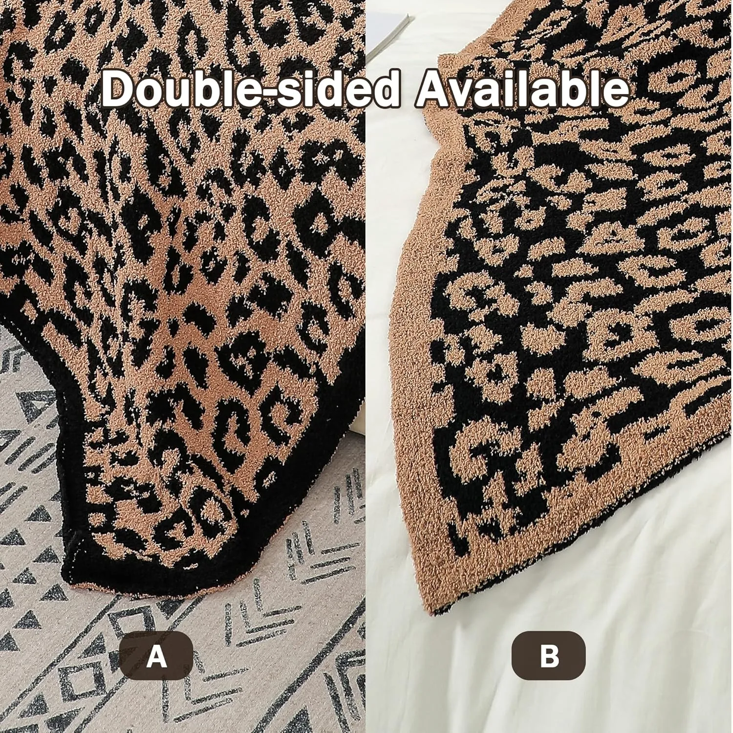 bearberry Fuzzy Leopard Knitted Throw Blanket Soft Cozy Warm Microfiber Blanket for Couch Sofa Bed Travel (Leopard, 50"x60")