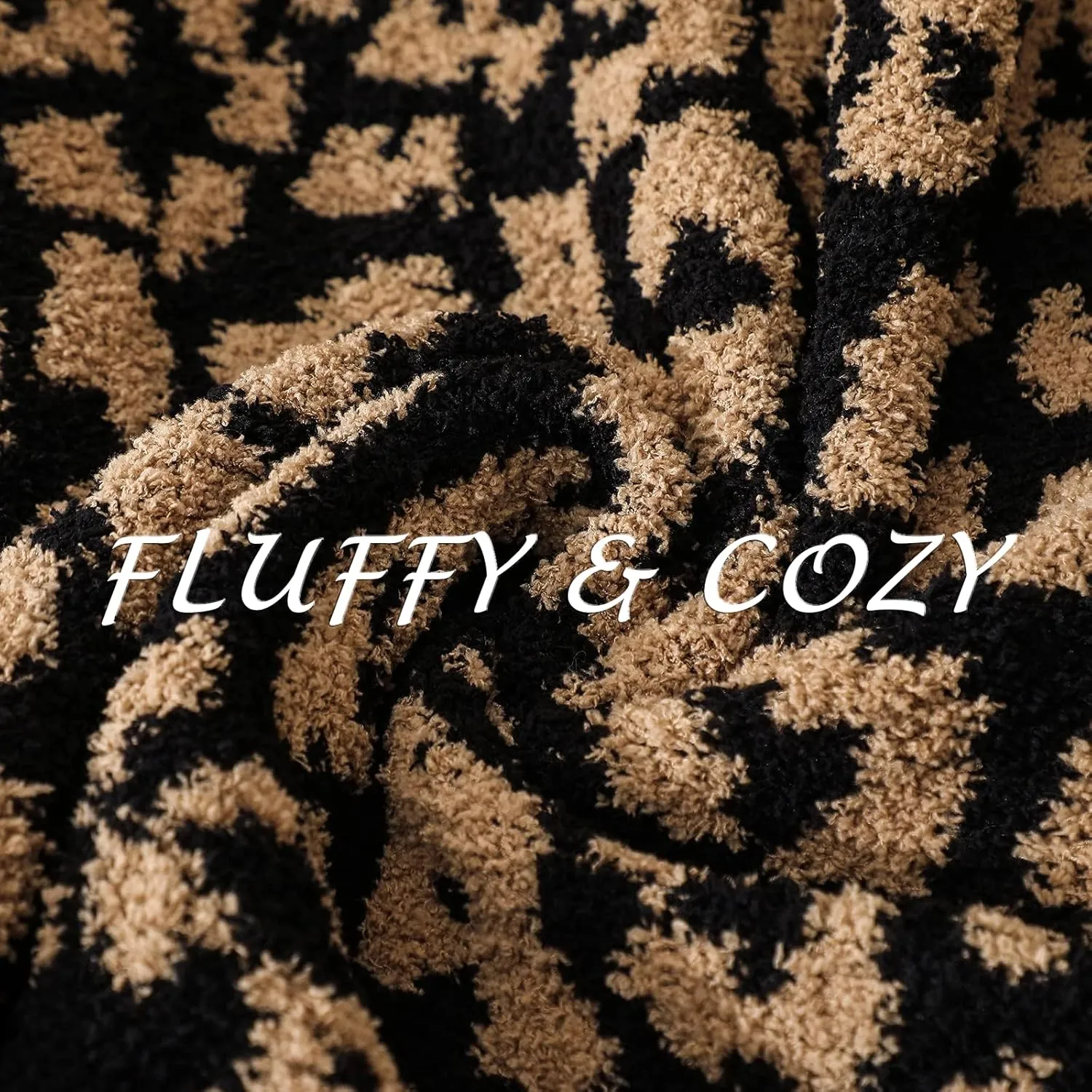 bearberry Fuzzy Leopard Knitted Throw Blanket Soft Cozy Warm Microfiber Blanket for Couch Sofa Bed Travel (Leopard, 50"x60")
