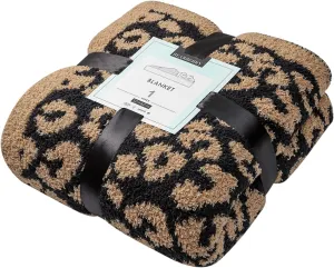 bearberry Fuzzy Leopard Knitted Throw Blanket Soft Cozy Warm Microfiber Blanket for Couch Sofa Bed Travel (Leopard, 50"x60")