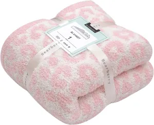 bearberry Fuzzy Leopard Knitted Throw Blanket Soft Cozy Warm Microfiber Blanket for Couch Sofa Bed Travel (Pink/Cream, 50"x60")