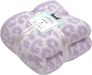 bearberry Fuzzy Leopard Knitted Throw Blanket Soft Cozy Warm Microfiber Blanket for Couch Sofa Bed Travel (Purple/Cream, 50"x60")