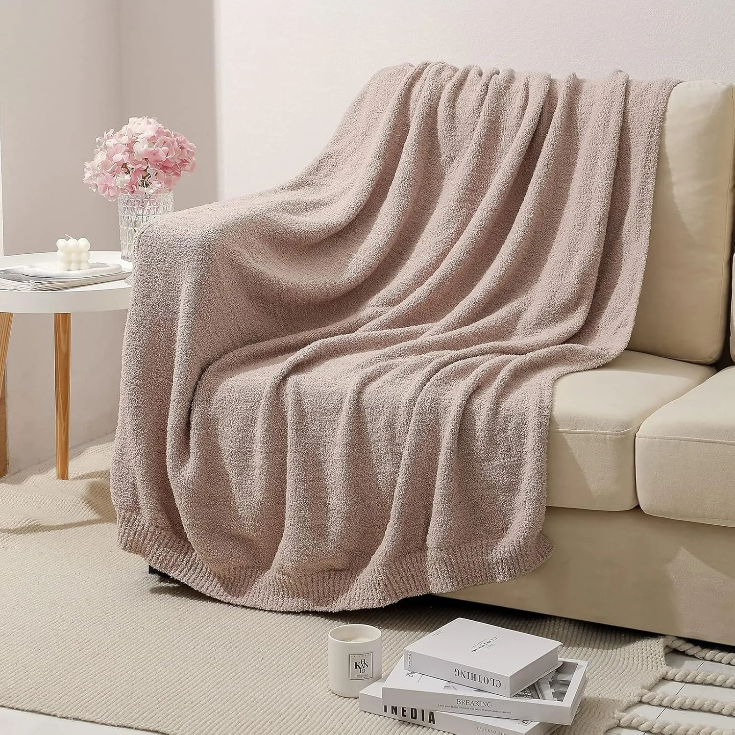 bearberry Super Soft Fluffy Throw Blanket Lightweight Cozy Warm Throw Blankets for Couch Bed Sofa All Season (Beige, 50”x60”)