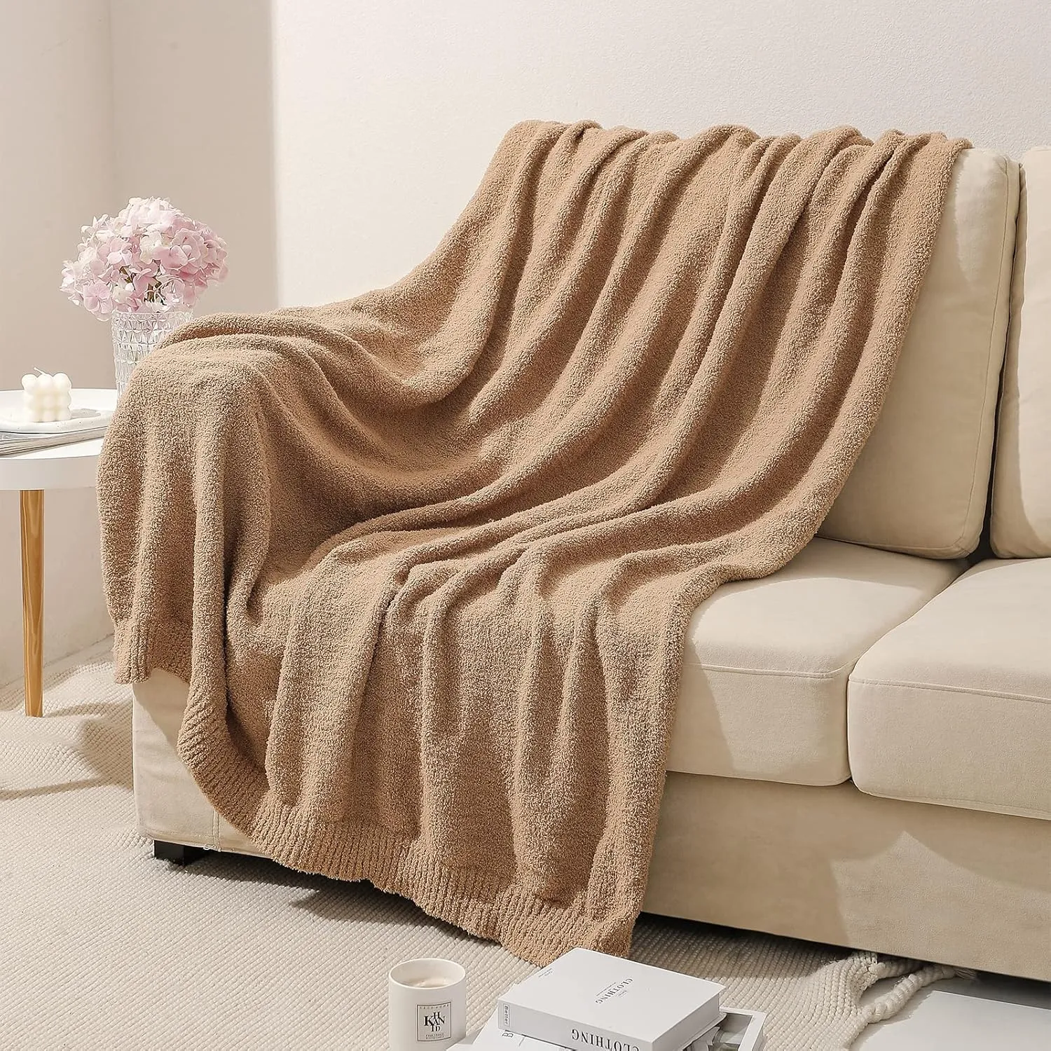 bearberry Super Soft Fluffy Throw Blanket Lightweight Cozy Warm Throw Blankets for Couch Bed Sofa All Season (Camel, 53”x71”)