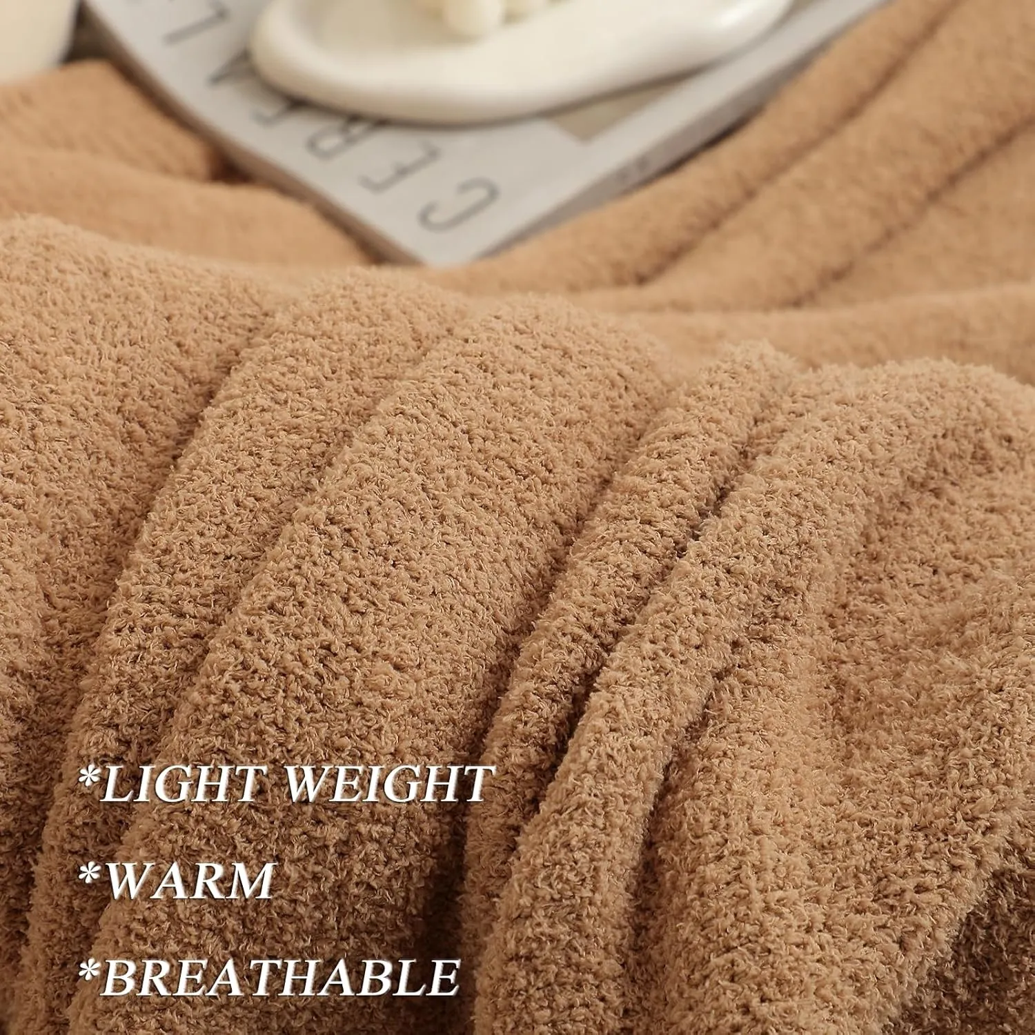 bearberry Super Soft Fluffy Throw Blanket Lightweight Cozy Warm Throw Blankets for Couch Bed Sofa All Season (Camel, 53”x71”)