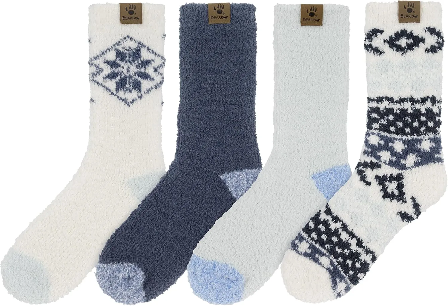 BEARPAW 4 Pair Pack Cozy Super Soft Lounge Socks Multi Pattern Crew Socks