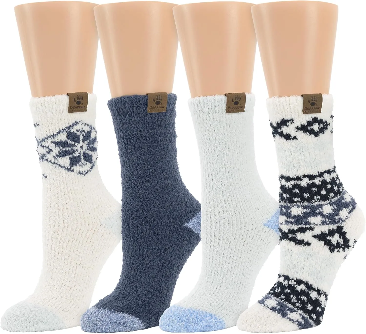 BEARPAW 4 Pair Pack Cozy Super Soft Lounge Socks Multi Pattern Crew Socks