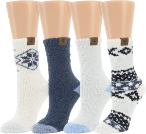 BEARPAW 4 Pair Pack Cozy Super Soft Lounge Socks Multi Pattern Crew Socks