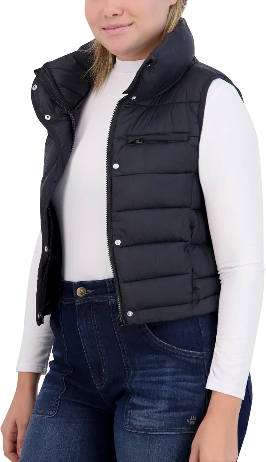 BEARPAW Lightweight Insulated Vest with Zipper Front, Stand Collar, Adjustable Hem & Multi-Pocket Design