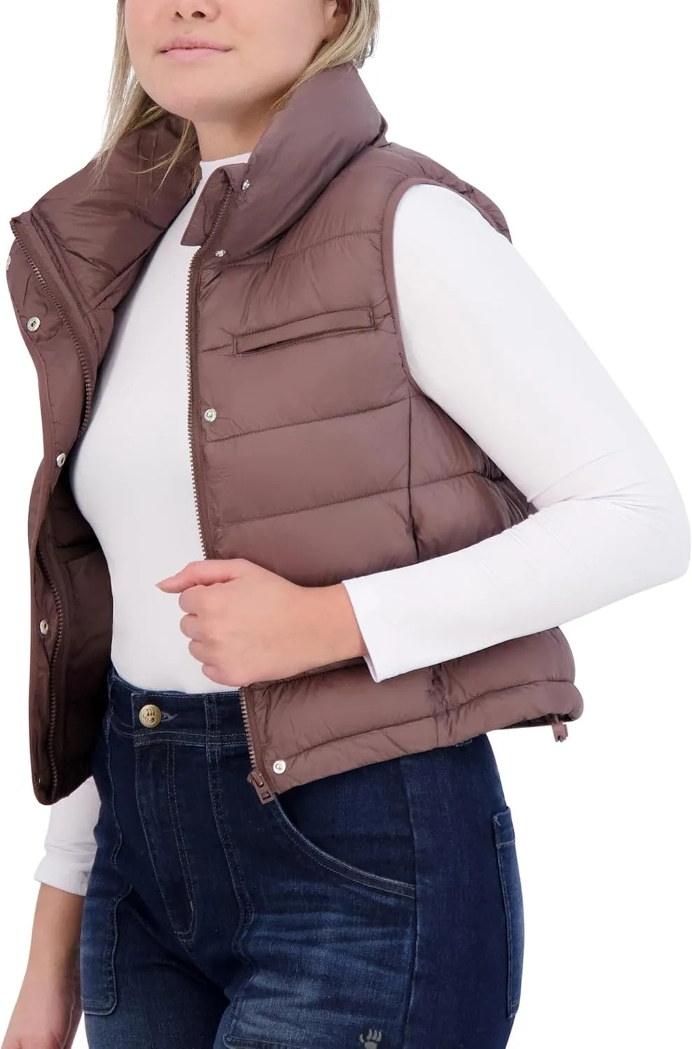 BEARPAW Lightweight Insulated Vest with Zipper Front, Stand Collar, Adjustable Hem & Multi-Pocket Design