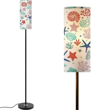 Beautiful Seamless Tropical Pattern Corals Seaweed sea Stars Modern Floor Lamp Minimalist Standing Lamps for Living Room LED Corner Lamp Remote Control Metal Pole Lamp for Bedroom, Reading