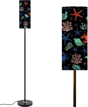Beautiful Seamless Tropical Pattern Crabs Corals Seaweed sea Stars Modern Floor Lamp Minimalist Standing Lamps for Living Room LED Corner Lamp Remote Control Metal Pole Lamp for Bedroom, Reading