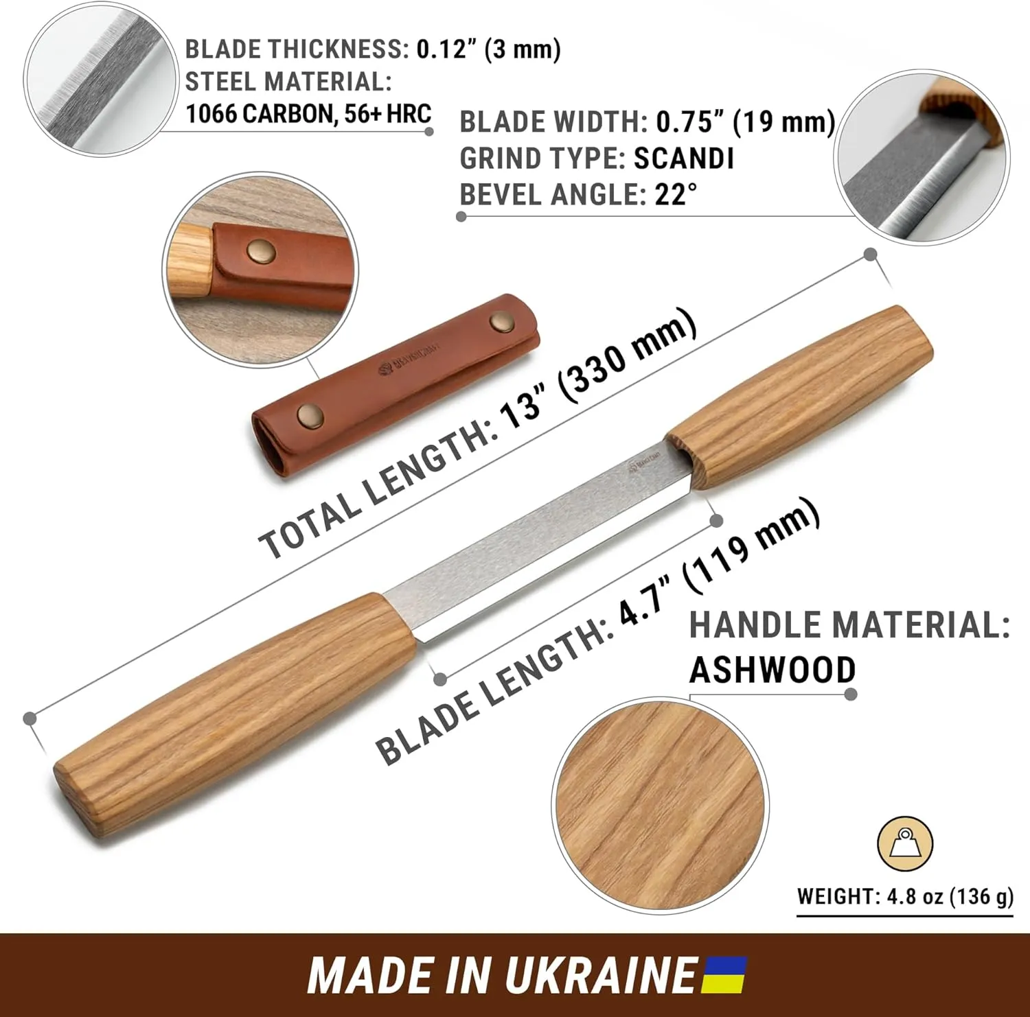 BeaverCraft Draw Knife Woodworking Tool 4.3"- Drawknife Wood Carving Knife with Leather Sheath DK2s - Whittling Knives for Shaping, Detailing, Spoon Carving - Whittling Tools