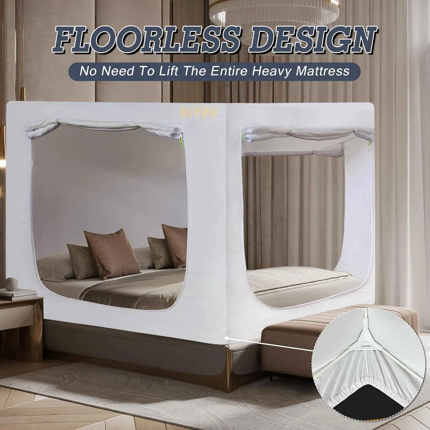 Bed Tent Bed Canopy Tents for Adult - Portable Dream Tent Indoor Sleeping Tents 80% Blackout with 3 Doors Breathable Private Space Tents