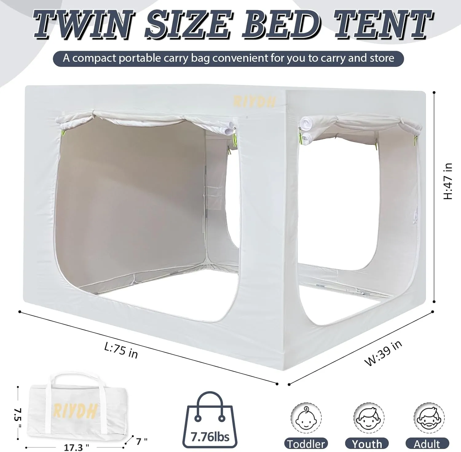 Bed Tent Bed Canopy Tents for Adult - Portable Dream Tent Indoor Sleeping Tents 80% Blackout with 3 Doors Breathable Private Space Tents