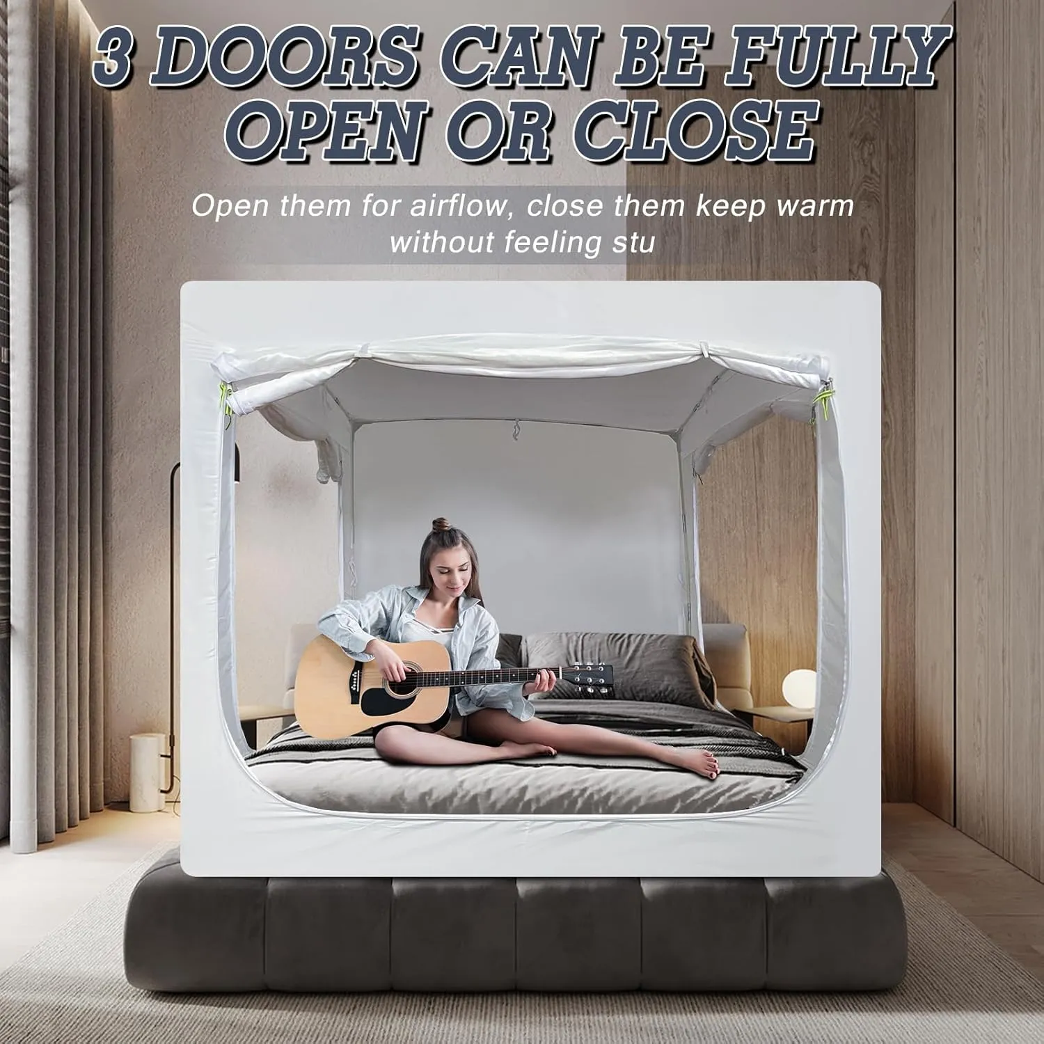 Bed Tent Bed Canopy Tents for Adult - Portable Dream Tent Indoor Sleeping Tents 80% Blackout with 3 Doors Breathable Private Space Tents