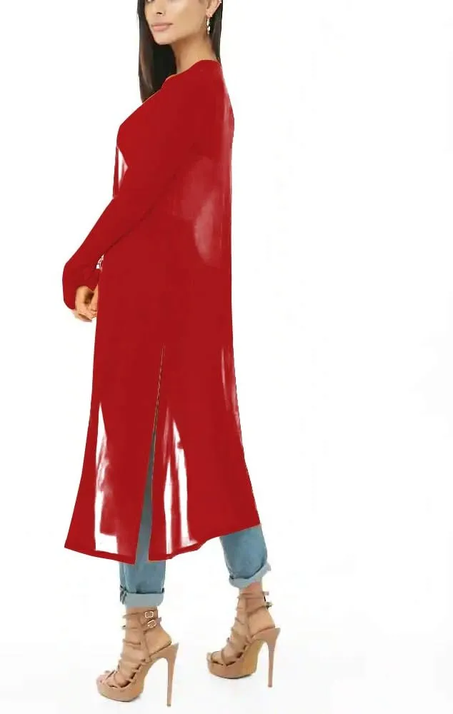 BelleLovin Womens Sexy Sheer Long Sleeve Cardigan See Through Mesh Cover Up