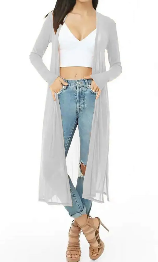 BelleLovin Womens Sexy Sheer Long Sleeve Cardigan See Through Mesh Cover Up