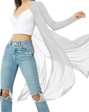 BelleLovin Womens Sexy Sheer Long Sleeve Cardigan See Through Mesh Cover Up