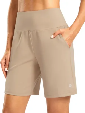 Bermuda Shorts for Women with Zipper Pocket Womens High Waisted Stretchy Shorts for Athletic Workout Casual