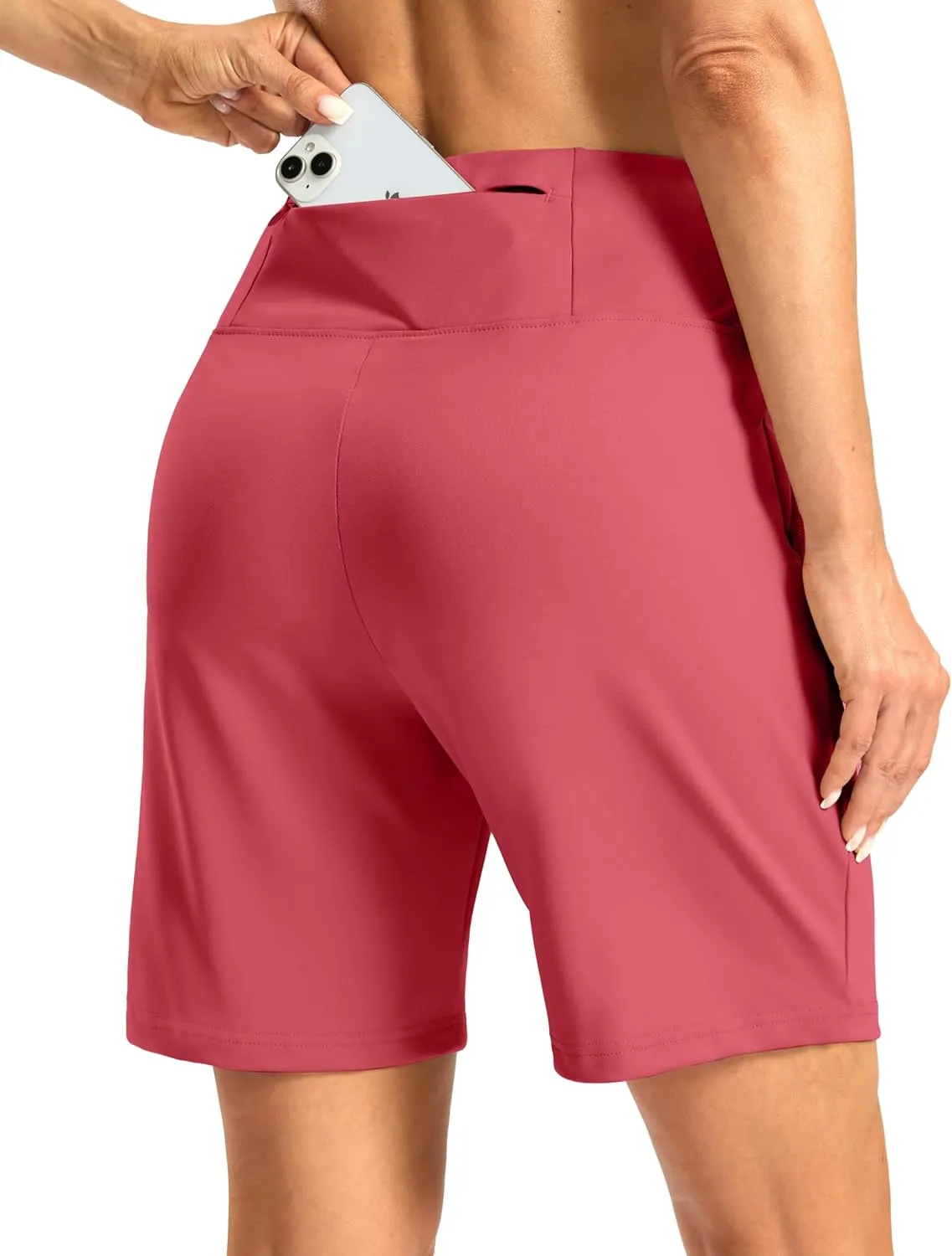 Bermuda Shorts for Women with Zipper Pocket Womens High Waisted Stretchy Shorts for Athletic Workout Casual