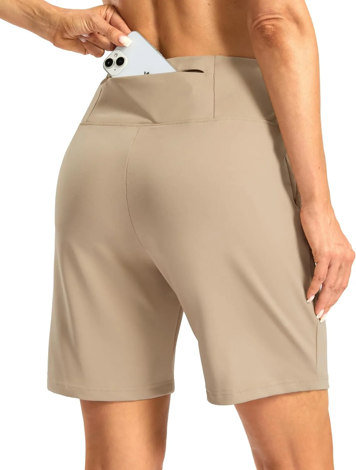 Bermuda Shorts for Women with Zipper Pocket Womens High Waisted Stretchy Shorts for Athletic Workout Casual