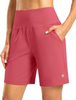 Bermuda Shorts for Women with Zipper Pocket Womens High Waisted Stretchy Shorts for Athletic Workout Casual