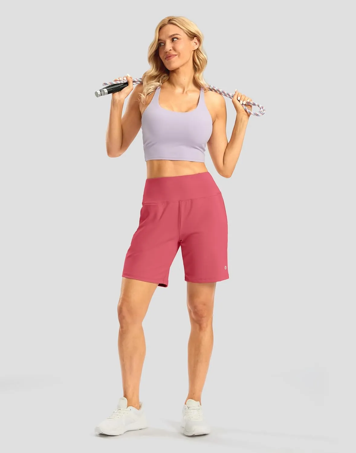 Bermuda Shorts for Women with Zipper Pocket Womens High Waisted Stretchy Shorts for Athletic Workout Casual