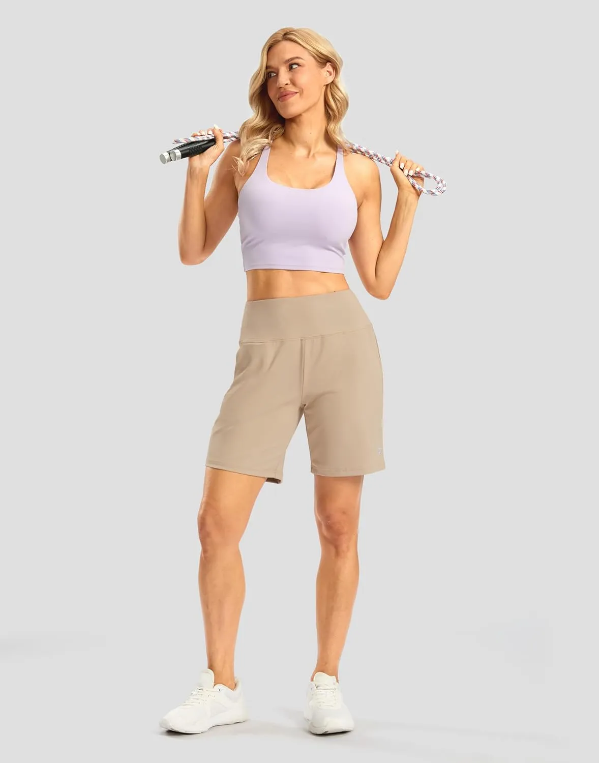 Bermuda Shorts for Women with Zipper Pocket Womens High Waisted Stretchy Shorts for Athletic Workout Casual