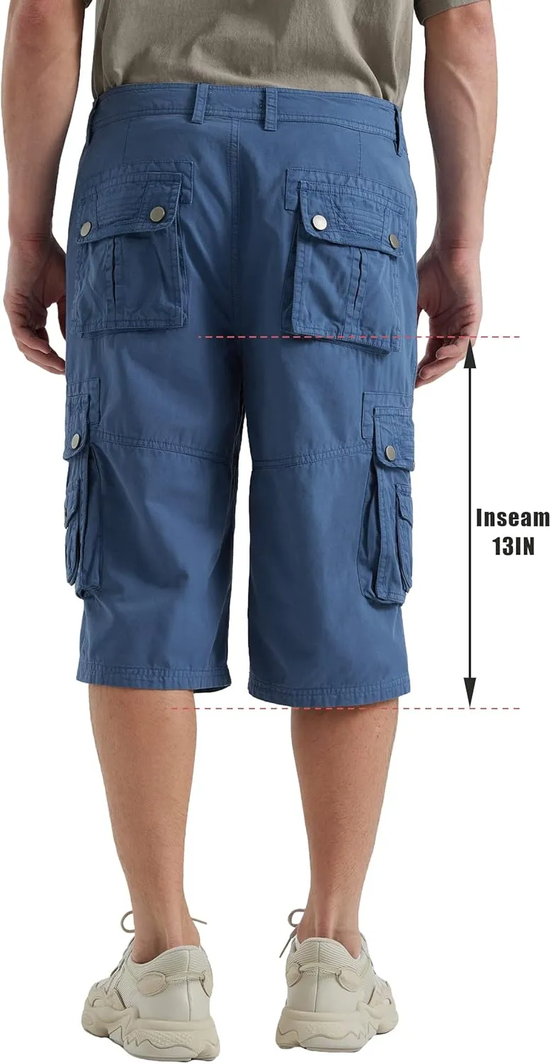 BEST SOUTH Men's Capri Long Twill Cargo Shorts Below Knee 13 Inches Cotton Relaxed Fit Casual Multi-Pocket