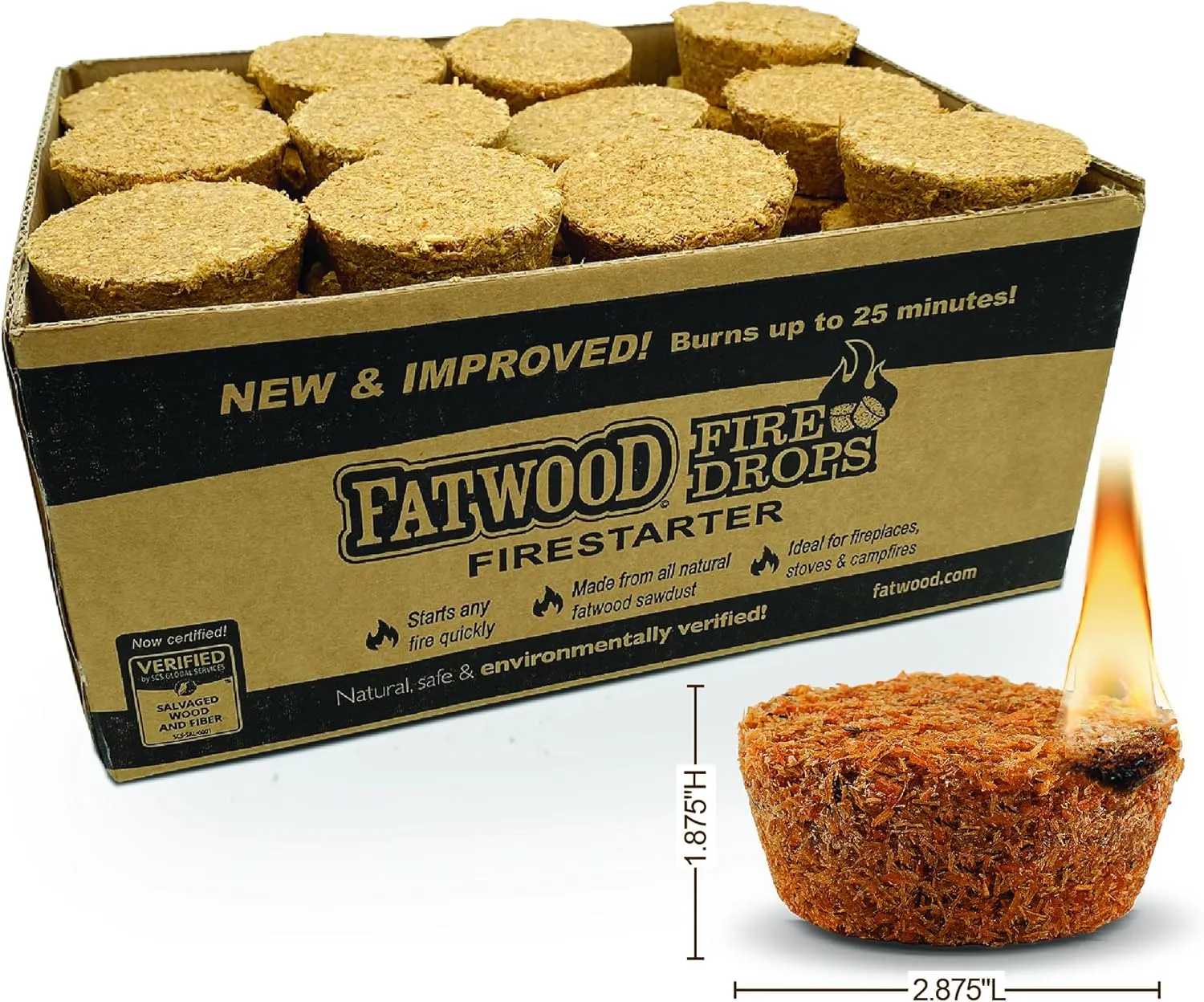 BetterWood Products Firedrop Safe and Nontoxic All Natural Fatwood Firestarters for Woodstoves, Fireplaces, Firepits, Grills, and Campfires, 48 Pack