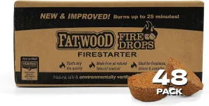 BetterWood Products Firedrop Safe and Nontoxic All Natural Fatwood Firestarters for Woodstoves, Fireplaces, Firepits, Grills, and Campfires, 48 Pack
