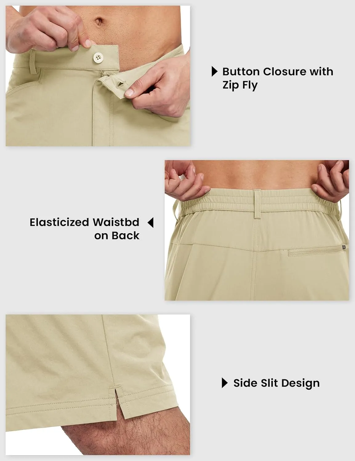 BGOWATU Men's Golf Shorts Stretch Casual Dress Work Shorts Hiking Shorts with 4 Pockets 11 Inch Inseam Lightweight