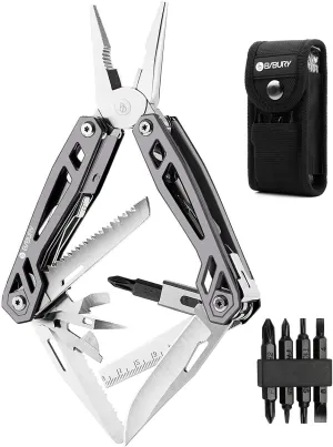 BIBURY Multitool Pliers, 21-in-1 Titanium Multi-Purpose Pocket Knife Pliers with Screwdriver Sleeve, 420 Durable Stainless Steel Multi-Plier Multi Tool for Survival, Camping, Hunting, Fishing, Hiking