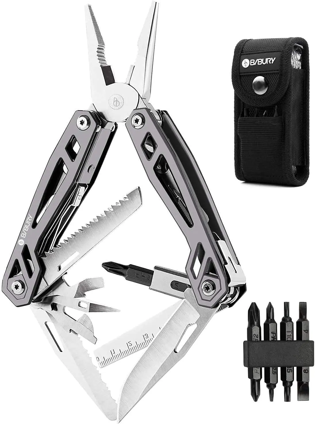 BIBURY Multitool Pliers, 21-in-1 Titanium Multi-Purpose Pocket Knife Pliers with Screwdriver Sleeve, 420 Durable Stainless Steel Multi-Plier Multi Tool for Survival, Camping, Hunting, Fishing, Hiking