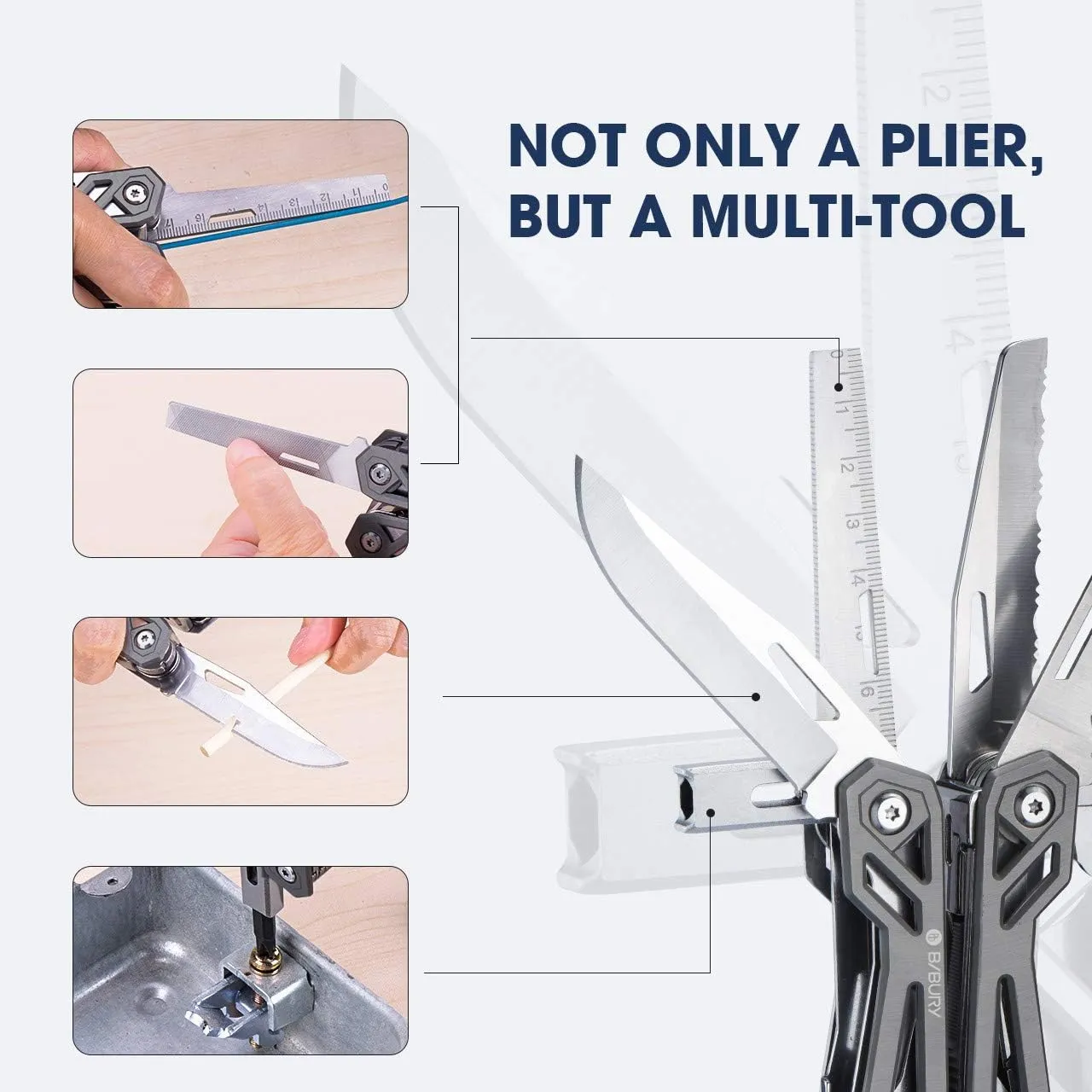 BIBURY Multitool Pliers, 21-in-1 Titanium Multi-Purpose Pocket Knife Pliers with Screwdriver Sleeve, 420 Durable Stainless Steel Multi-Plier Multi Tool for Survival, Camping, Hunting, Fishing, Hiking