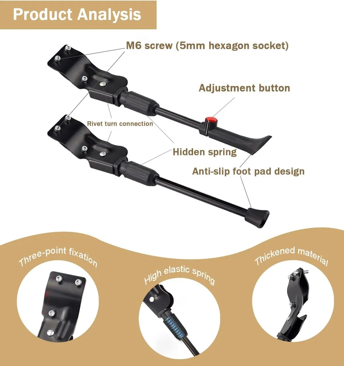 Bike Kickstand for Orbea Berria 2018, Adjustable Bicycle Kickstand, Suit Mountain Bike, Concealed Spring-Loaded Latch, Aluminum Rear Side Bicycle Stand,C