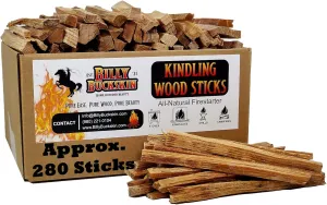 Billy Buckskin Co. Kindling Wood Fire Sticks, Firewood Kindling Stick, Fire Starter for Campfires, Firepits, Bonfires, Outdoor & Indoor Fireplaces, Approx. 280 Kiln Dried Kindling Fire Sticks per Box